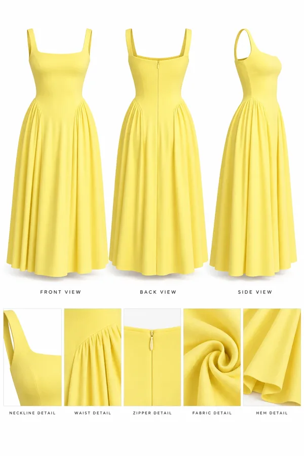 Yellow midi dress product sheet